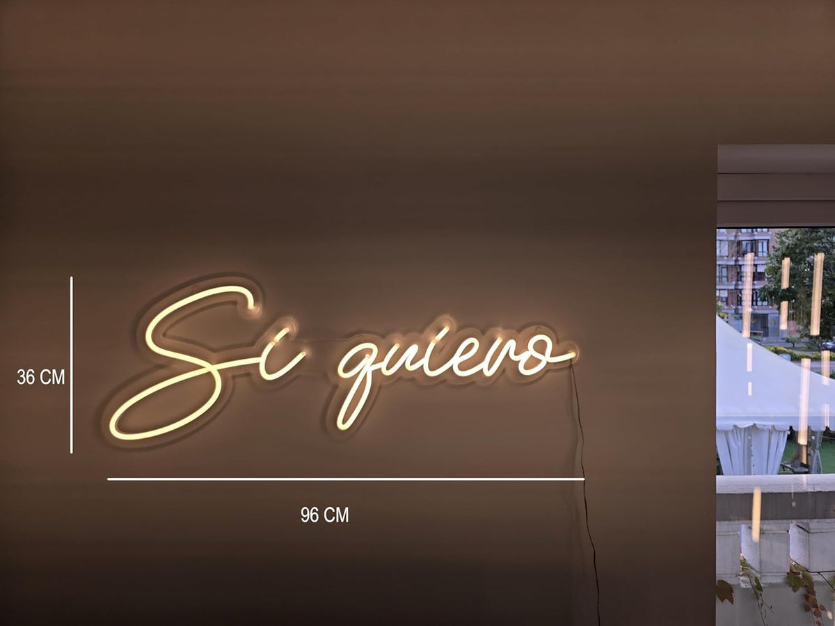 SOLOLED Letrero Luminoso LED Neón "Si Quiero" – Blanco Cálido, 70 x 30 cm, Base de Metacrilato, Regulable con Mando a Distancia, Ideal para Bodas y Eventos, Incluye Kit de Instalación