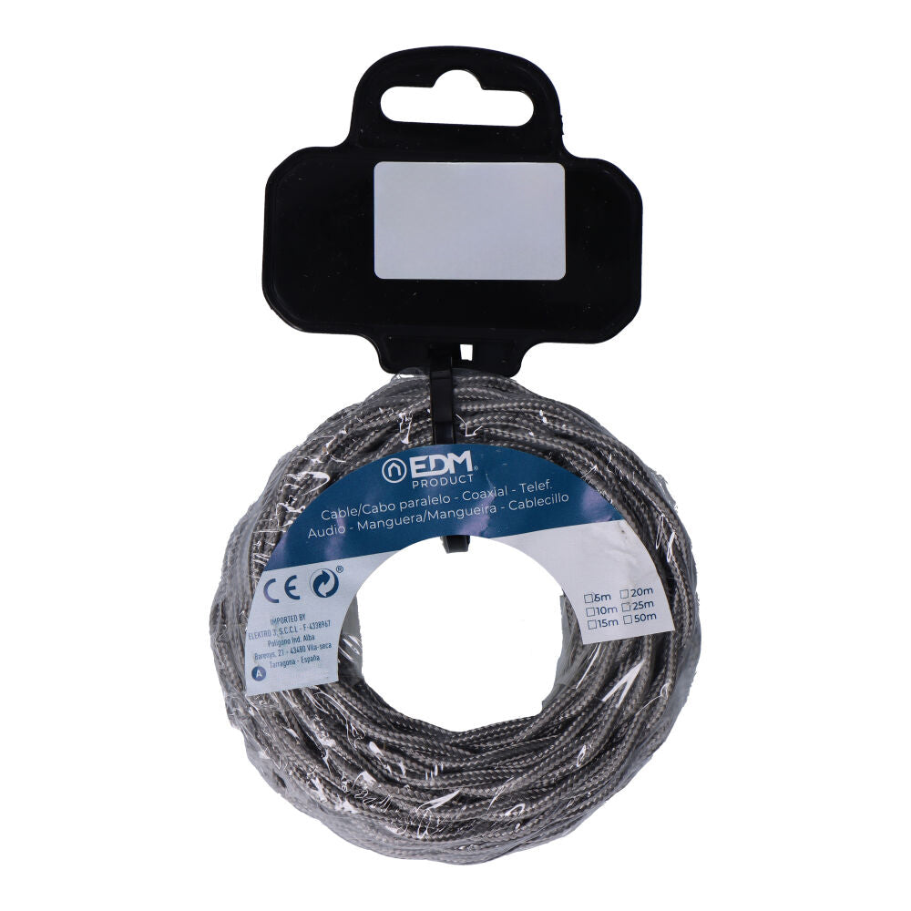 CARRETE CABLE TEXTIL TRENZADO H03VV-F 2 x 0,75 mm² GRIS OSCURO, 5 m