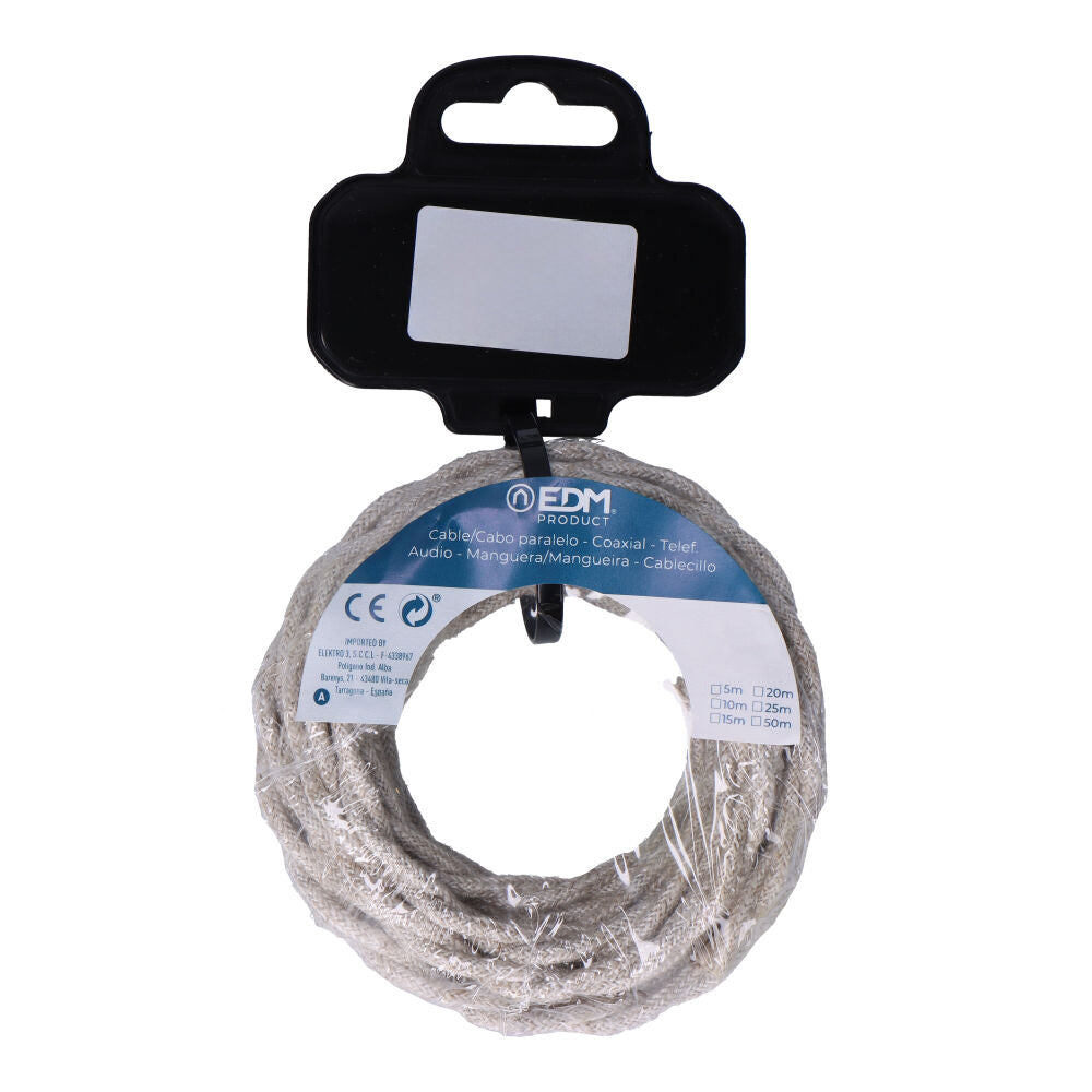 CARRETE CABLE TEXTIL TRENZADO H03VV-F 2 x 0,75 mm² LINO, 5 m