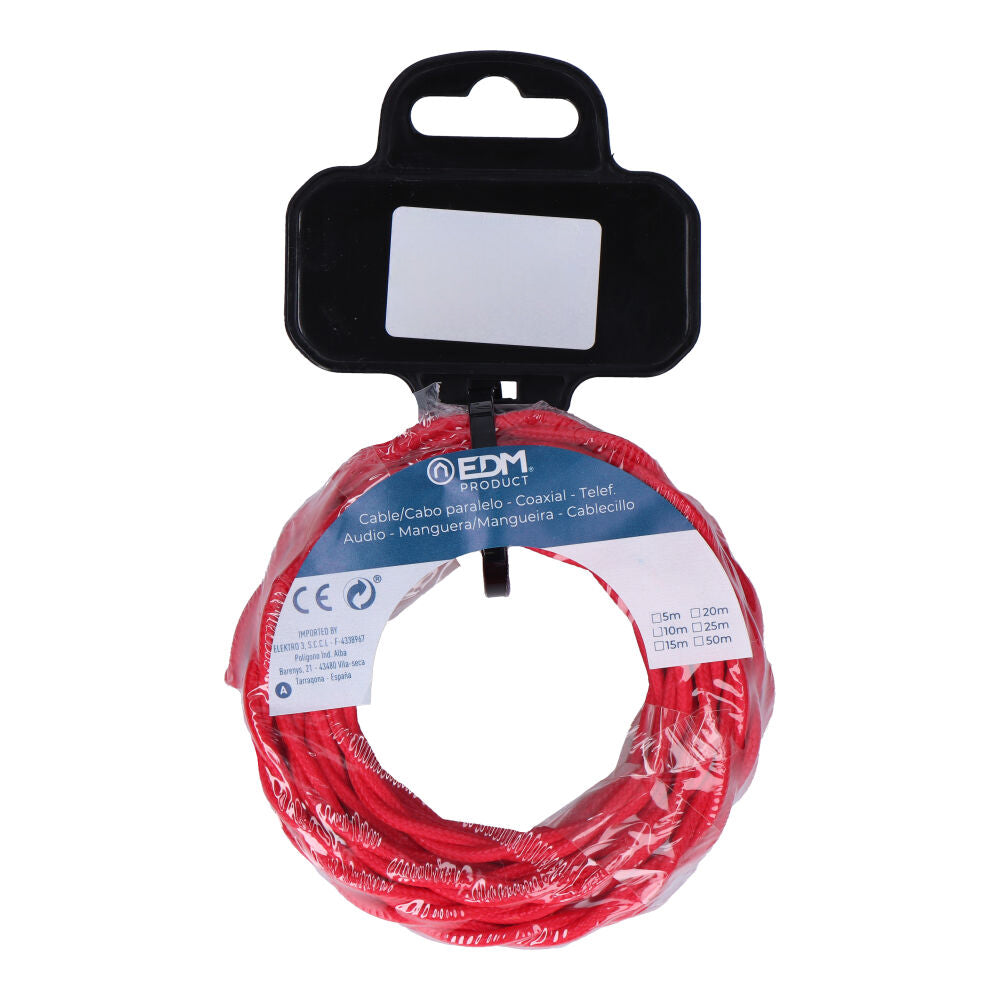 CARRETE CABLE TEXTIL TRENZADO H03VV-F 2 x 0,75 mm² ROJO, 5 m