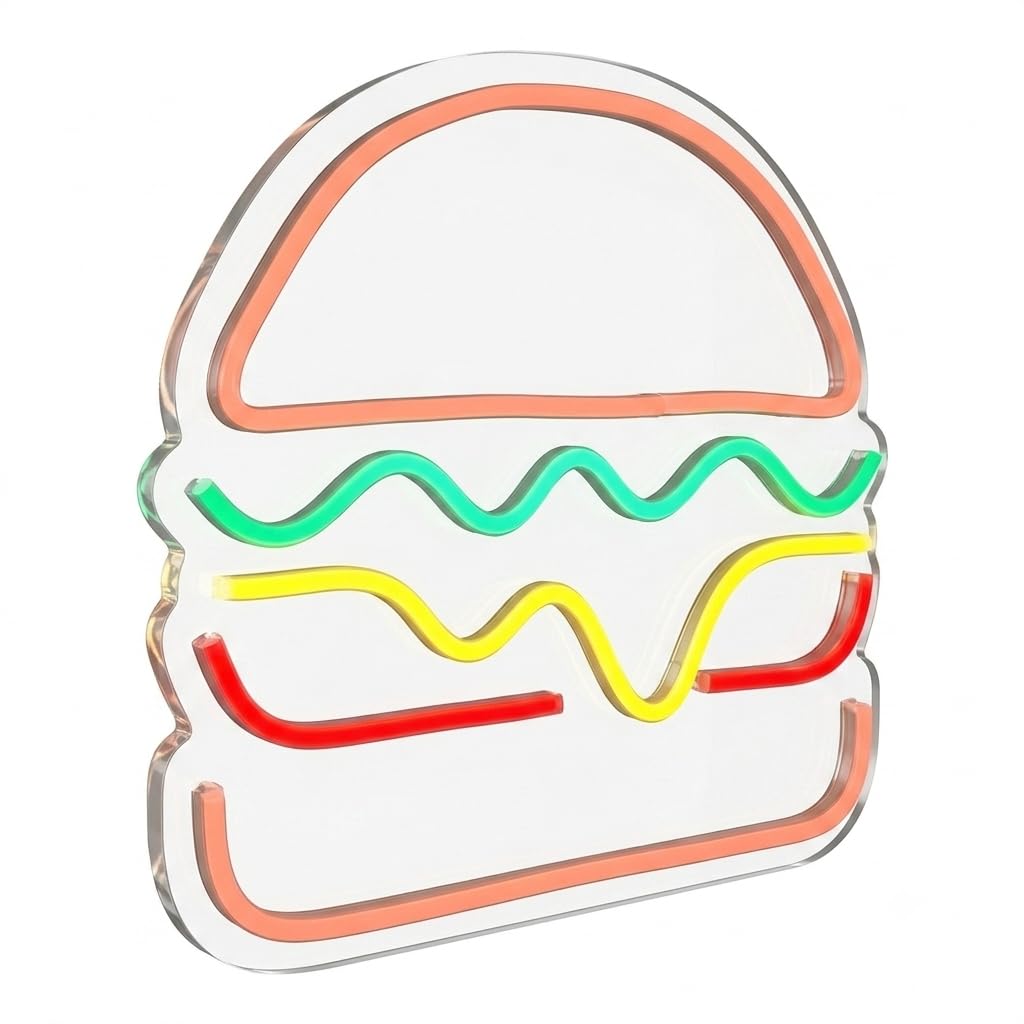SOLOLED Letrero Neón LED Hamburguesa para Colgar en Pared, Tamaño L, Material Metacrilato, Color según Fotografía MEDIDAS 40X40 CM ALIMENTACION 12 V