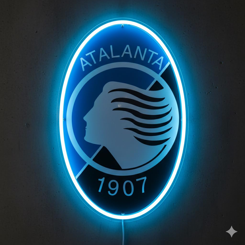 SOLOLED Letrero de Neón LED Escudo futbol Atalanta champions Ligue de Pared, Luz Colgante vinilo, metacrilato neón led 40x30cm aproximadamente 12 v