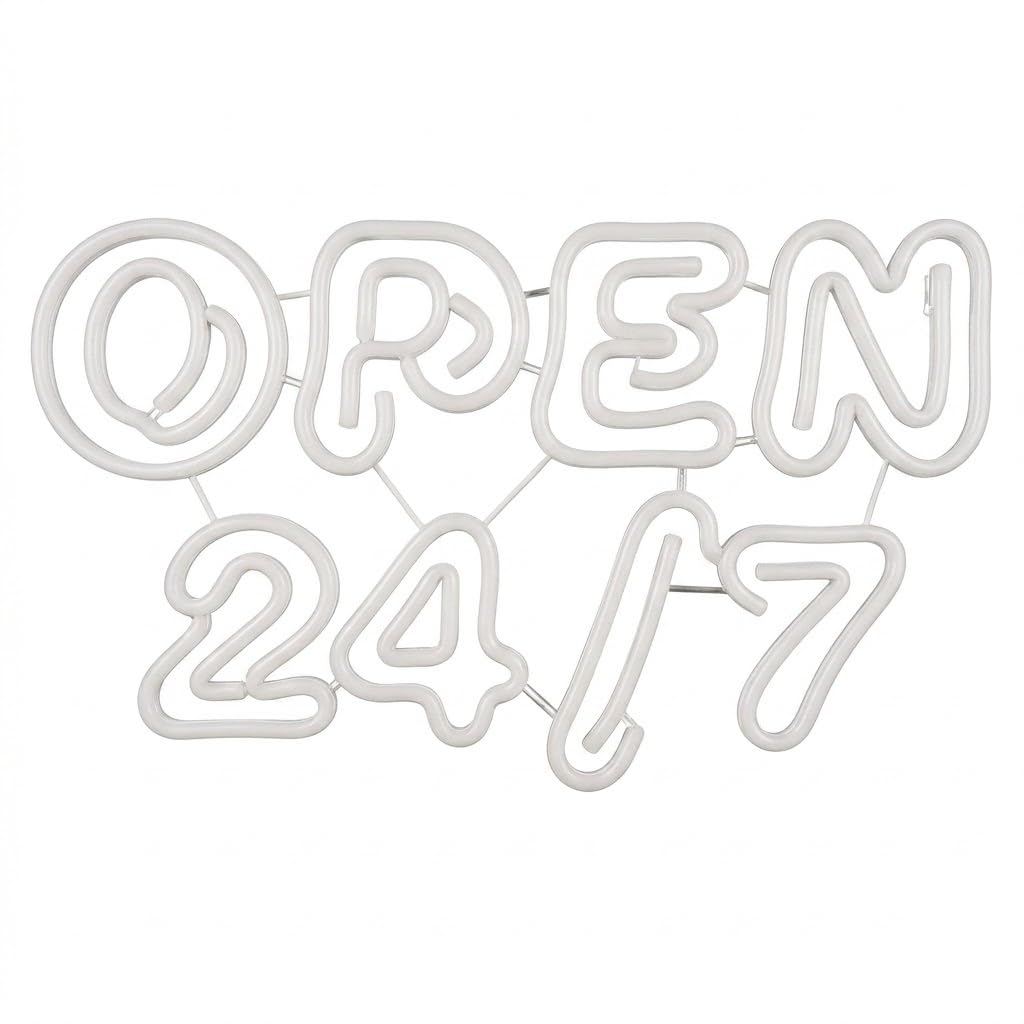 Letrero de Neón LED 'OPEN 24/7', Iluminación Azul y Rosa, Estilo Moderno medidas 70x50 cm 12 v