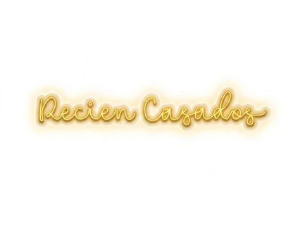 Letrero Neón de Recien Casados, Luz neón LED, Amarillo, Decoración de Pared con base metacrilato transparente, cadena, cable de 1.5 m y alimentación 12 v medidas 80x20 cm