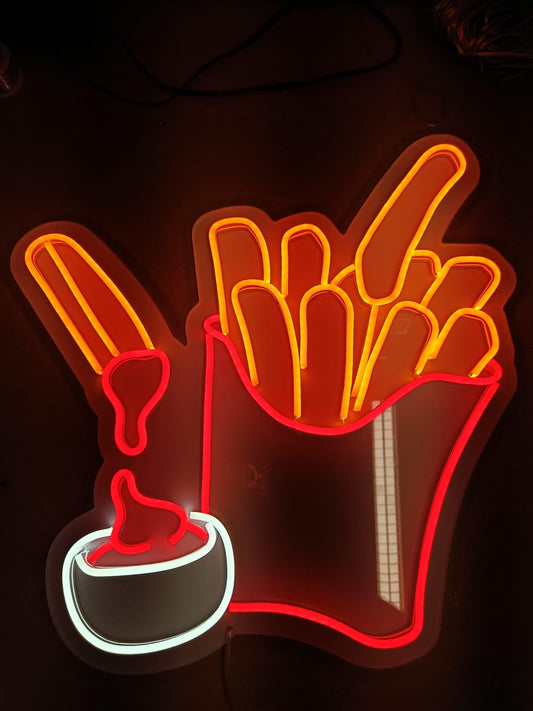 Letrero neón led patatas fritas para colgar en pared