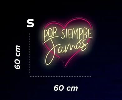 Letrero LED Neón 'Por Siempre Jamás', Luz en Rosa y Amarillo, 60 x 60 cm, Decoración de Pared para Bodas