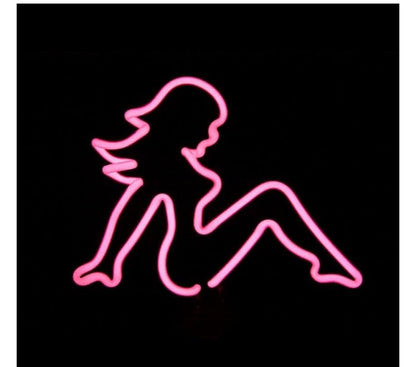 Letrero Neón de Silueta de Mujer, Luz neón LED, Color Rosa, Decoración de Pared con base metacrilato transparente, cadena, cable de 1.5 m y alimentación 12 v, medidas 35x28 cm