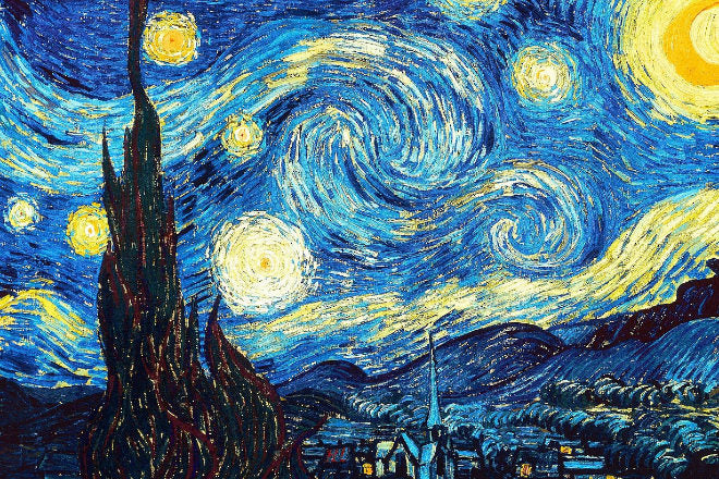 Obras de arte en neon metacrilato y neón led La noche estrellada con medidas aproximadamente 110x75cm alimentación 12v