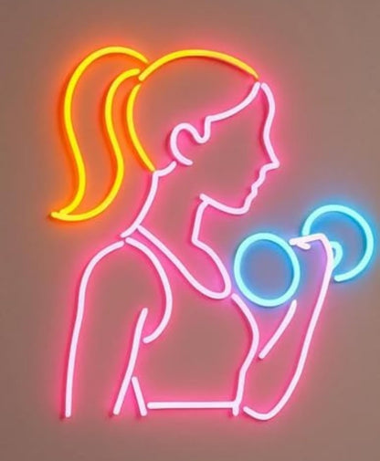 soloLED Letrero GYM MUJER WOMAN PESAS Cartel Luminoso LED Escaparate, Decoración de Pared en Metacrilato, Luz Brillante, aproximadamente 60cm alimentación 12v