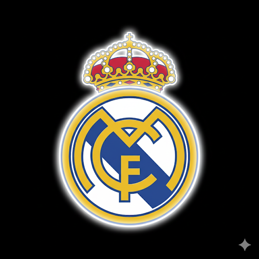 Escudo de futbol liga 1º division REAL MADRID, Diseño con medidas metacrilato 40x35cm aproximadamente dependiendo el diseño del escudo con neon led,metacrilato y vinilo color.Alimentacion 12v,cable 2m y cadena para colgar en pared incluido.