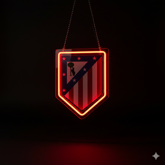 Escudo futbol 1º division Decorativo Atlético de Madrid, Emblema del Club con Estrellas, Diseño Oficial medidas 28x35cm neon led metacrilato y vinilo liga de futbol