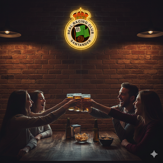 Escudo de futbol liga 2º division del Club SANTANDER, Diseño con medidas metacrilato 40x35cm aproximadamente dependiendo el diseño del escudo con neon led,metacrilato y vinilo color.Alimentacion 12v,cable 2m y cadena para colgar en pared incluido.