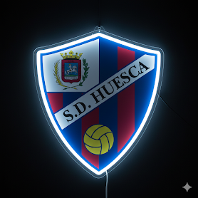 Escudo de futbol liga 2º division del Club HUESCA, Diseño con medidas metacrilato 40x35cm aproximadamente dependiendo el diseño del escudo con neon led,metacrilato y vinilo color.Alimentacion 12v,cable 2m y cadena para colgar en pared incluido.