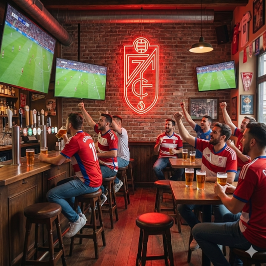 Escudo de futbol liga 2º division del Club GRANADA, Diseño con medidas metacrilato 40x35cm aproximadamente dependiendo el diseño del escudo con neon led,metacrilato y vinilo color.Alimentacion 12v,cable 2m y cadena para colgar en pared incluido.