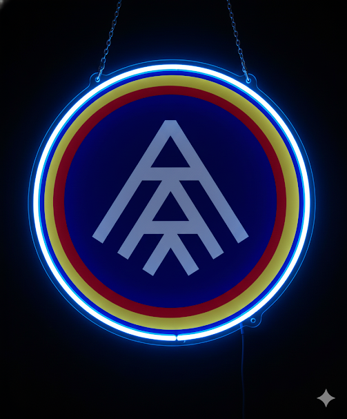 Escudo de futbol liga 2º division del Club ANDORRA,Diseño con medidas metacrilato 40x35cm aproximadamente dependiendo el diseño del escudo con neon led,metacrilato y vinilo color.Alimentacion 12v,cable 2m y cadena para colgar en pared incluido.