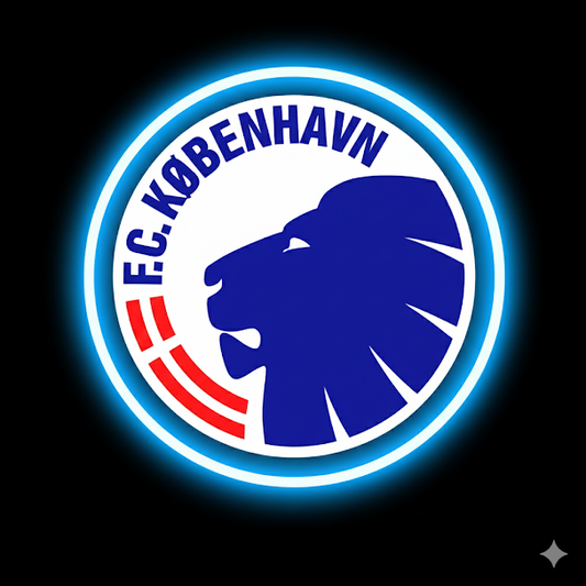 Escudo de futbol COPENAGUE Club, Diseño con medidas metacrilato 40x35cm aproximadamente dependiendo el diseño del escudo con neon led,metacrilato y vinilo color.Alimentacion 12v,cable 2m y cadena para colgar en pared incluido.