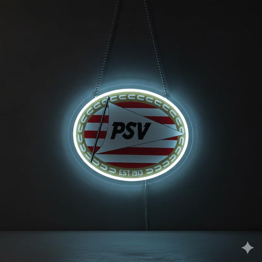 SOLOLED Letrero de Neón LED Escudo futbol PSV champions Ligue de Pared, Luz Colgante vinilo, metacrilato neón led 40x30cm aproximadamente 12 v