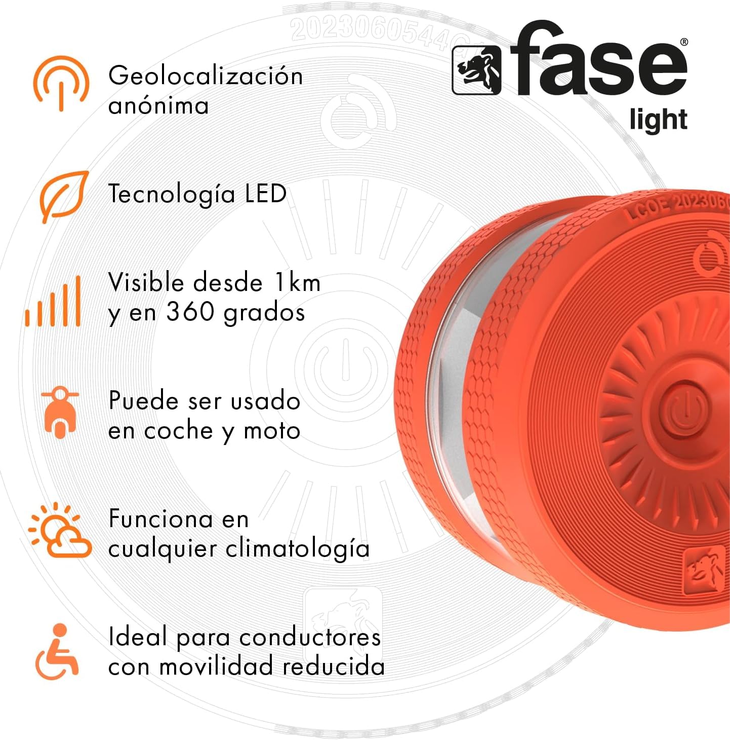 FASE Luz Emergencia Coche Homologado DGT - baliza v16 homologada DGT con geolocalizador - Proporciona Geolocalización Exacta a la DGT - FASELIGHT IoT