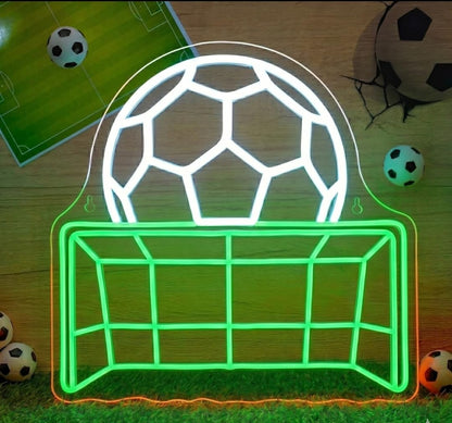 Letrero Neón nombre personalizado balón portería Luz neón LED, Rojo, Decoración de Pared con base metacrilato transparente, cadena, cable de 1.5 m y alimentación 12 v medidas 50cm aproximadamente