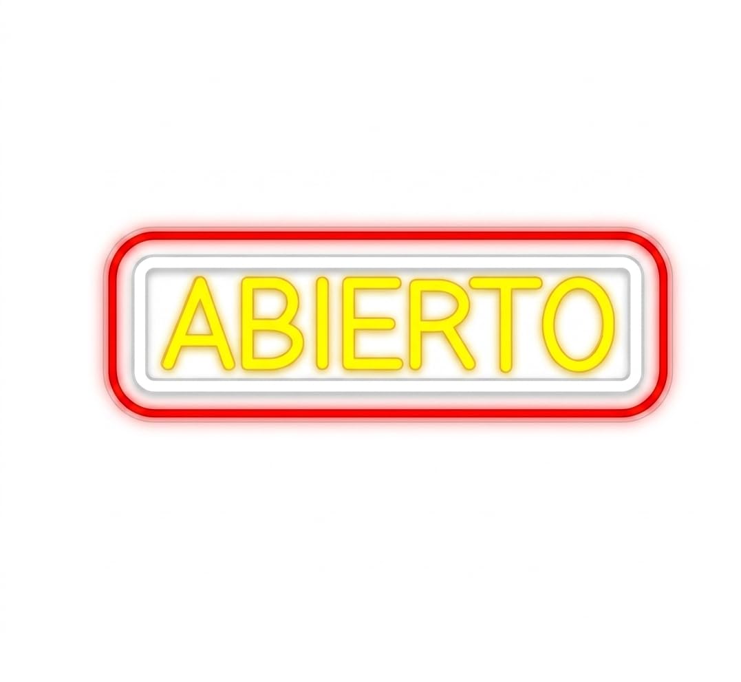 Letrero LED Neón 'ABIERTO', Cartel Luminoso para Negocio, Señal de Tienda con Cadena, Rojo y Amarillo, Acrílico, 40 x 30 cm, 12 V
