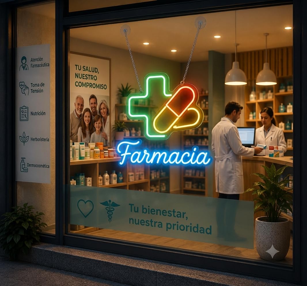 soloLED Letrero Farmacia Cartel Luminoso LED Escaparate, Decoración de Pared en Metacrilato, Luz Brillante, aproximadamente 60cm alimentación 12v