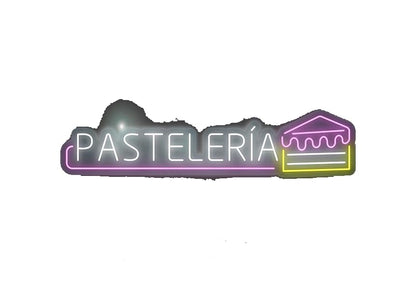 Letrero LED de Neón PASTELERÍA, 100,5 x 19,4 cm, Diseño con Icono de Pastel, Negro