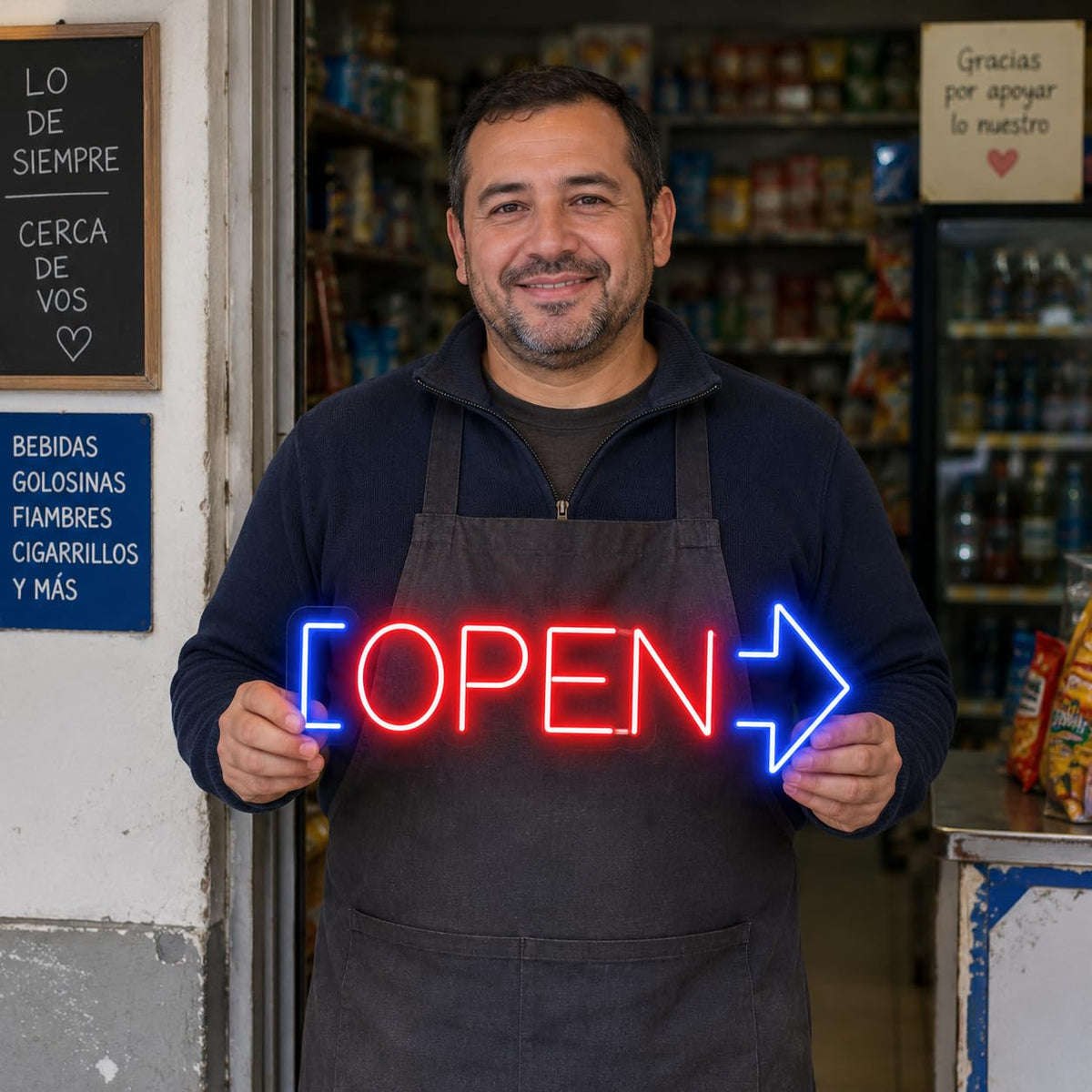 SOLOLED Letrero led neón flex OPEN carte metacrilato transparente medidas 60cm aproximadamente alimentacion 12 v
