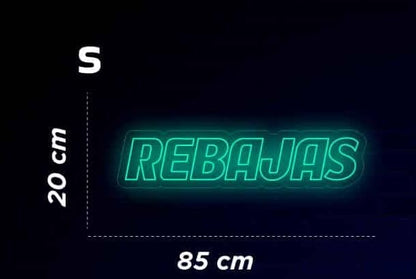 Letrero LED Neón 'REBAJAS', Cartel Luminoso Verde, 85 cm x 20 cm, Decoración para Tienda