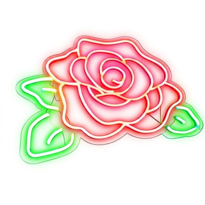 Letrero Neón de Rosa, Luz Neón LED, Bicolor (Rojo y Verde), Decoración de Pared con Base Metacrilato Transparente, Cadena, Cable de 1.5 m y Alimentación 12 v, Medidas Aproximadamente 45x35 cm