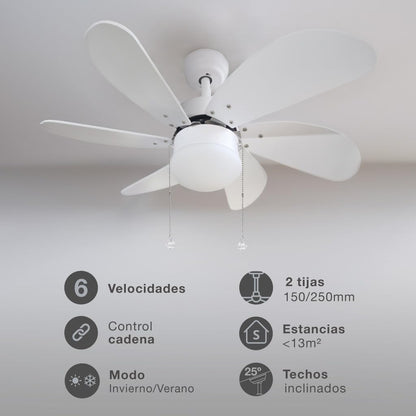 Genérico GSC Evoluion | Ventilador de techo con luz Blanco | Motor DC | Ø82 6 aspas | Ideal estancias <13m2 | Verano/Invierno