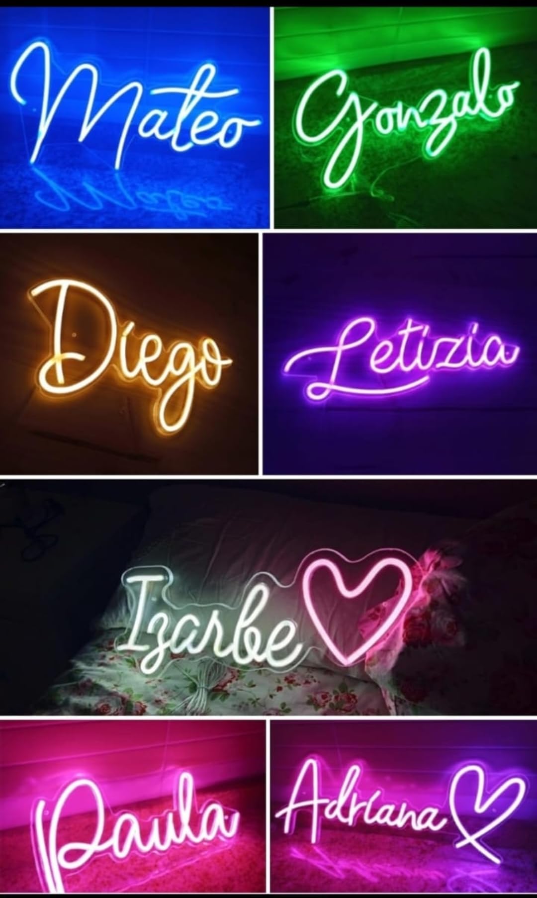 Letrero LED Personalizado Neón, Nombres Iluminados Decorativos, Luz de Pared Multicolor, 30-50 cm desde 60 €. antes de comprar consultanos poe email a traves de amazon seller