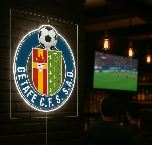 Getafe regalo futbol escudo liga LED neón Iluminado, Escudo de Fútbol Decoración Deportiva