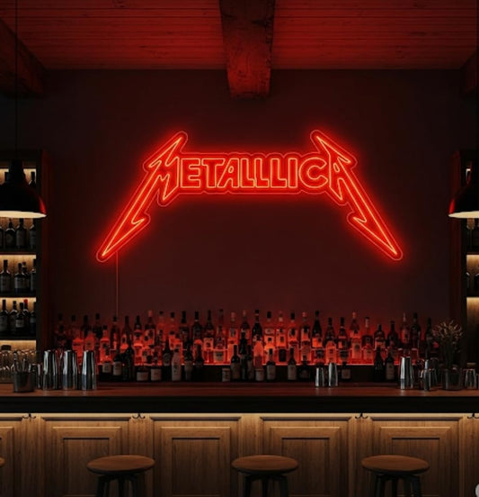 Letrero LED Neón Metallica,Luminoso Decorativo Rojo, Estilo Rockero
