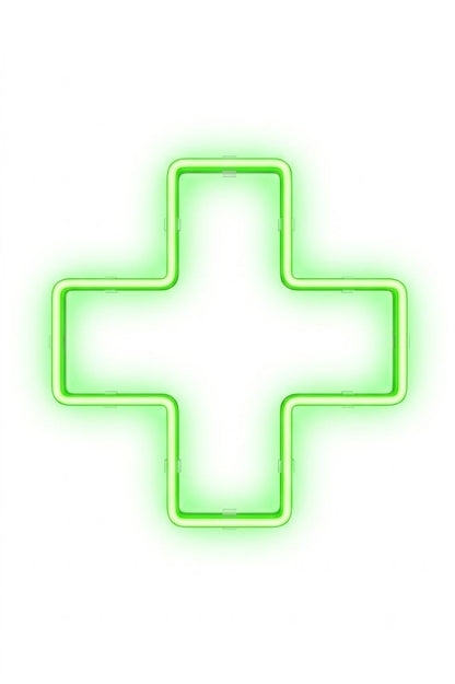 Letrero Neón de Cruz Farmacia, Luz neón LED, Verde, Decoración de Pared con base metacrilato transparente, cadena, cable de 1.5 m y alimentación 12 v medidas, medidas 60x60 cm.