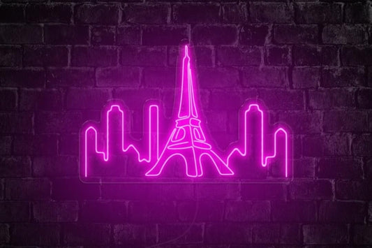 Letrero LED de Neón París, Horizonte con Torre Eiffel, Arte de Pared Decorativo para Ciudad