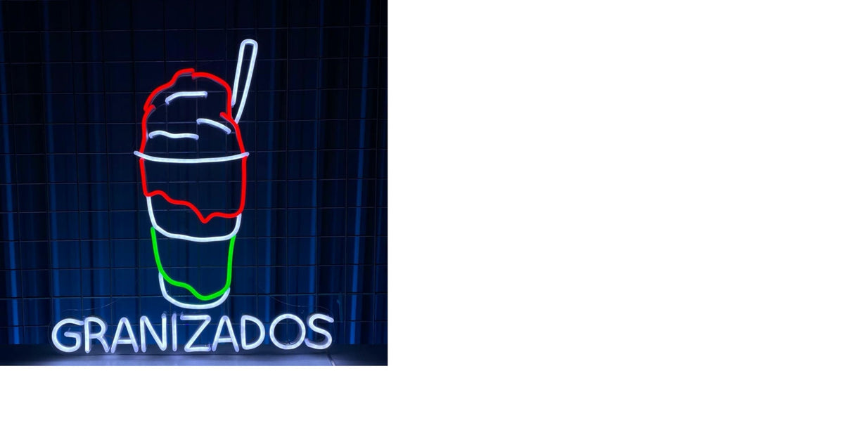 Letrero LED de Neón Granizados, Diseño de Bebida Helada, Iluminación Decorativa para Pared, Rojo, Verde y Blanco, Metacrilato MEDIDAS 60X65CM - ALIMENTADOR 12V
