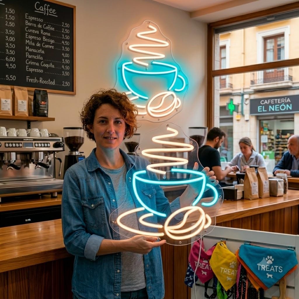 soloLED Letrero café cafetería Cartel Luminoso LED Escaparate, Decoración de Pared en Metacrilato, Luz Brillante, aproximadamente 60cm alimentación 12v