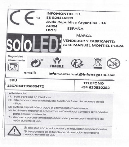 Lámpara de Neón LED Decorativa, Diseño de Chef y Plato, Multicolor, Montaje en Pared
