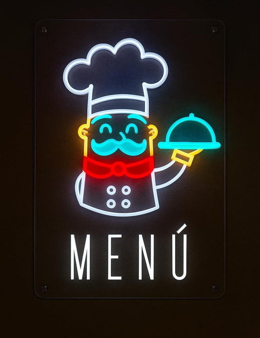 Letrero LED neón Decorativo de Menú para Restaurante, Diseño de Chef, Multicolor, Iluminación de Neón