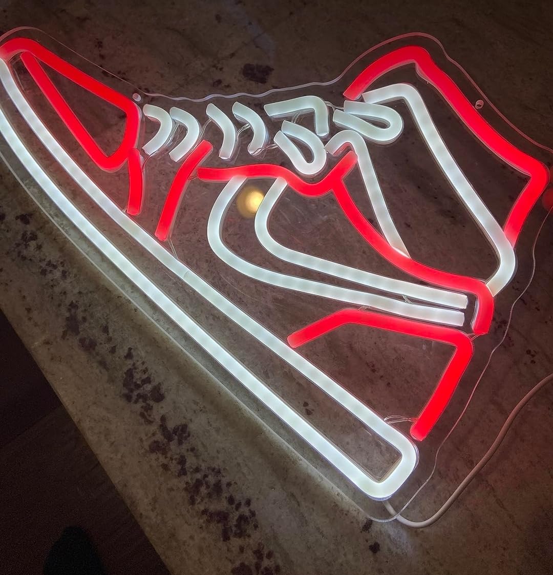 Letrero de neón para zapatos deportivos con luces LED regulables para pared, para niños, recámara, hombre, cueva, hogar, fiesta, pub, barra de neón para decoración de pared