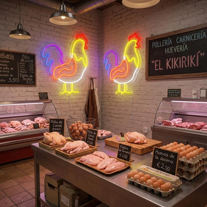 SOLOLED letrero Neon led iluminado gallo Personalizado Medida aproximadamente 60 cm cartel luminoso decoracion pared habitacion Fiestas,Escaparate negocio bar base metacrilato transparente