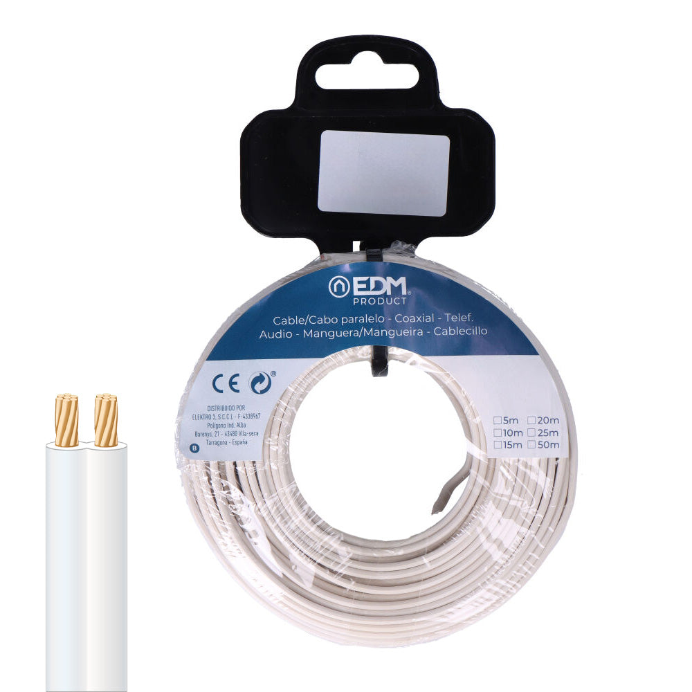 CARRETE CABLE PARALELO 2x0,50mm BLANCO 5m (AUDIO)