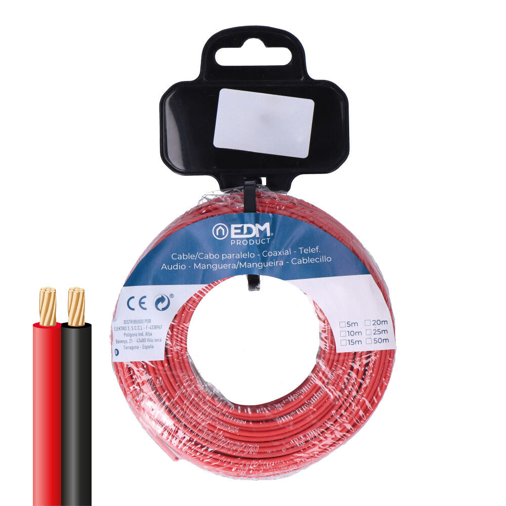 CARRETE CABLE PARALELO 2x1,50 mm² ROJO/NEGRO 50m (AUDIO)