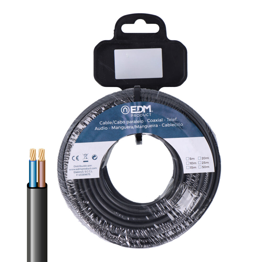 CARRETE MANGUERA PLANA H05VVH2-F 2 x 1,00 mm² NEGRA, 10 m