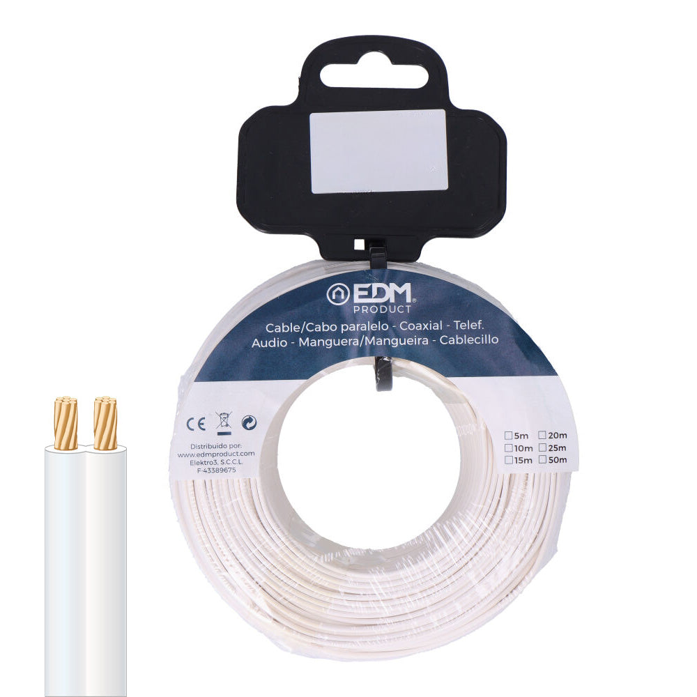 CARRETE CABLE PARALELO TELEFONO BLANCO 2 VIAS 5 m