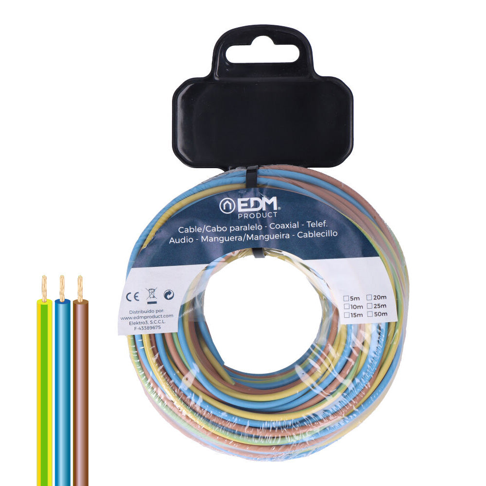 CARRETE CABLECILLO TRENZADO H07Z1-K 3 G 1,50 mm² 3 COLORES, 10 m