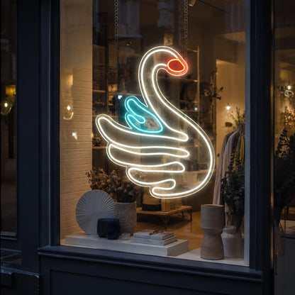 Letrero Cisne Blanco Cartel Luminoso LED Escaparate, Decoración de Pared en Metacrilato, Luz Brillante, aproximadamente 50cm alimentación 12v