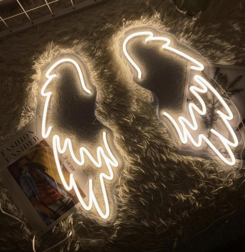 Letrero de alas de ángel de neón para decoración de fiesta de boda, arte de pared de sala de belleza, luz de neón para decoración de bar, club y cafetería, 2 pizas de 50x25cm 12v