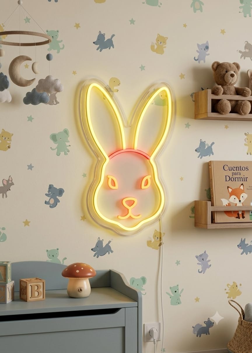 SOLOLED letrero Neon led iluminado conejo Personalizado Medida aproximadamente 40 cm cartel luminoso decoracion pared habitacion Fiestas,Escaparate negocio bar base metacrilato transparente