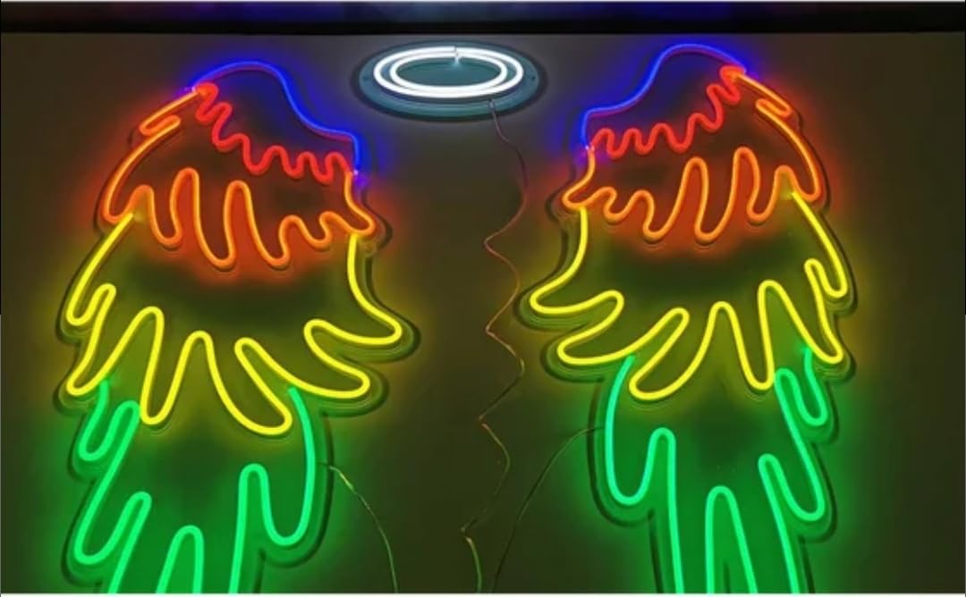 Alas de Ángel LED Neón, Letrero Luminoso Decorativo, Multicolor, Montaje en Pared